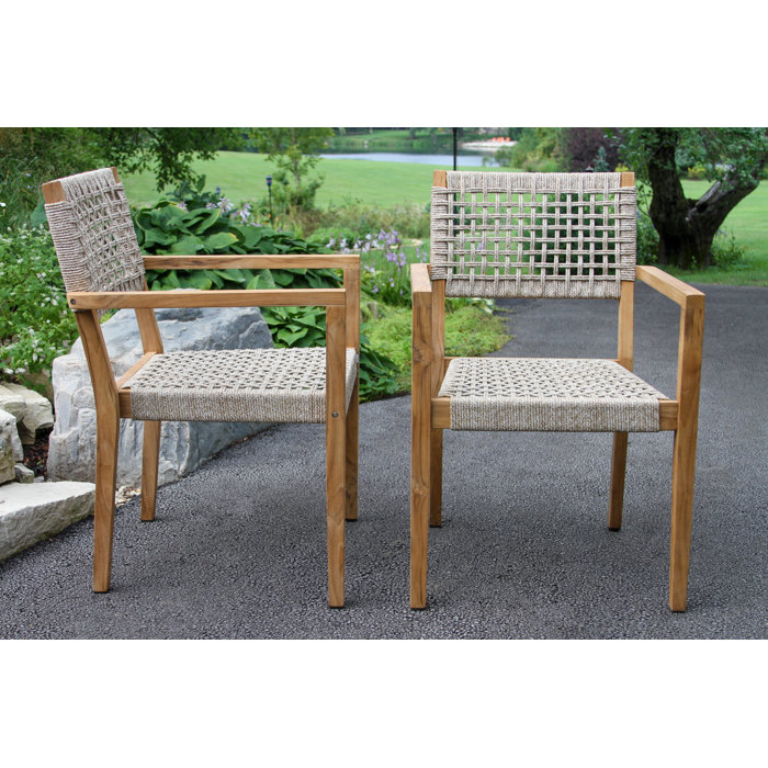 Joss & Main Cava Nautical Rope & Teak Stacking Armchairs, 2pk Wayfair Canada